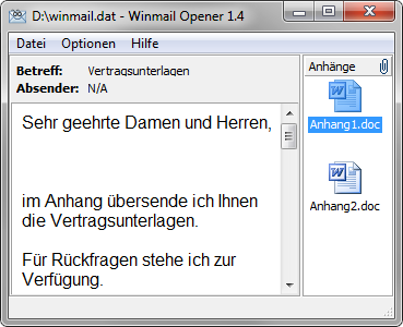 Winmail Opener: Geöffnete winmail.dat