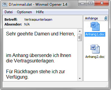 Winmail Opener: Geöffnete winmail.dat Winmail Opener: Geöffnete winmail.dat