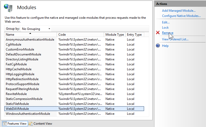 Screenshot: IIS8 Manager Modules