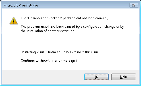 Screenshot: Visual Studio 2015 Update 1 Error